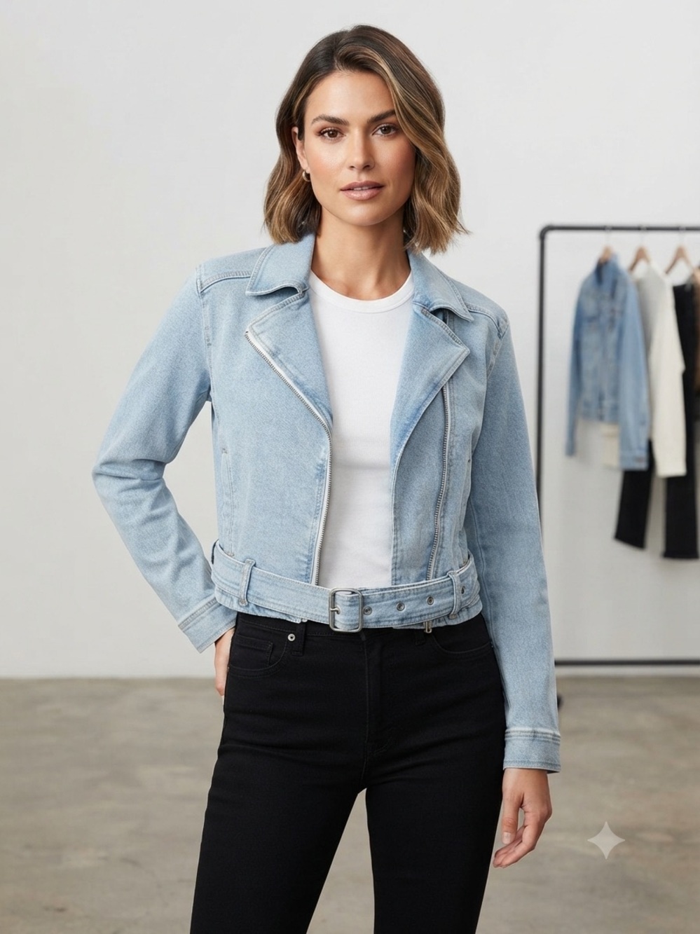 Vintage Hollister Belted Denim Moto Jacket – Light Wash